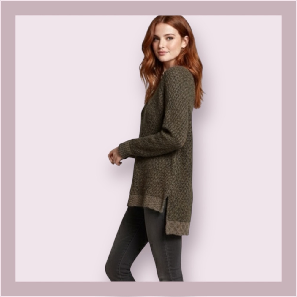 Free People Olive Green Jeepster Honeycomb Oversized Sweater
